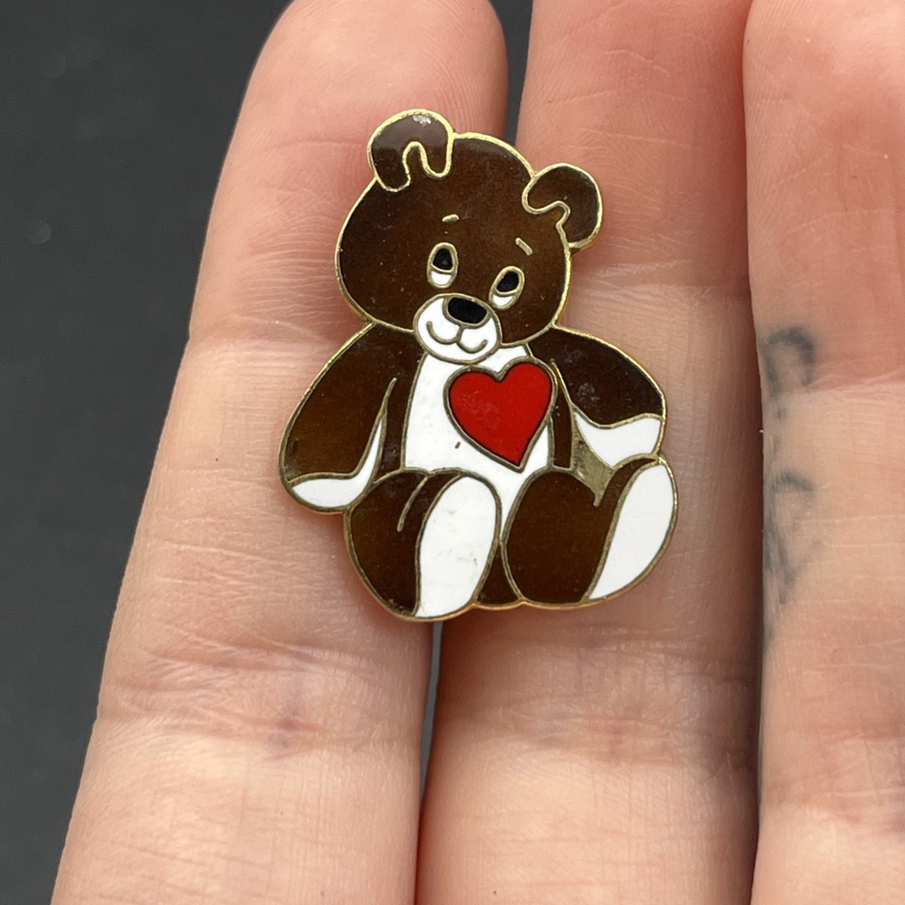 Stuffed Animal Teddy Bear Red Heart Lapel Hat Pin